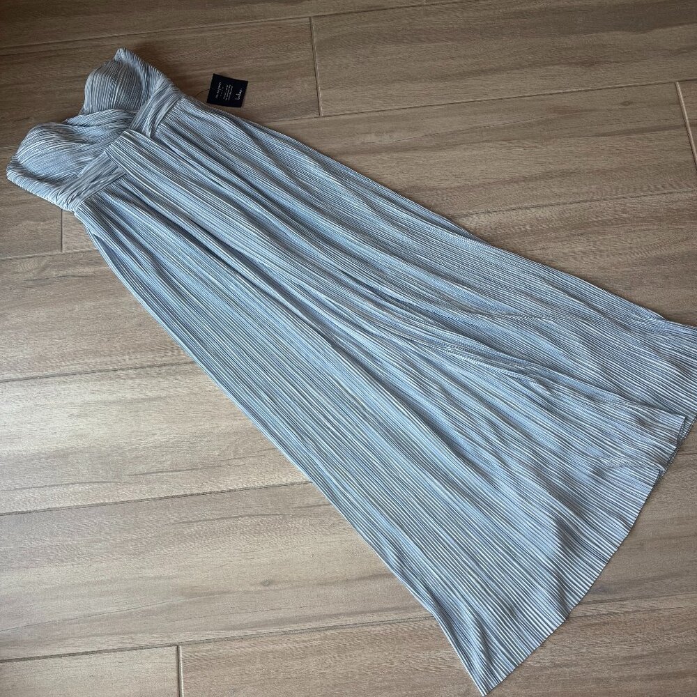 NWT Lulus Light Blue Satin Strapless Maxi Dress - Size Small - Picture 2 of 12